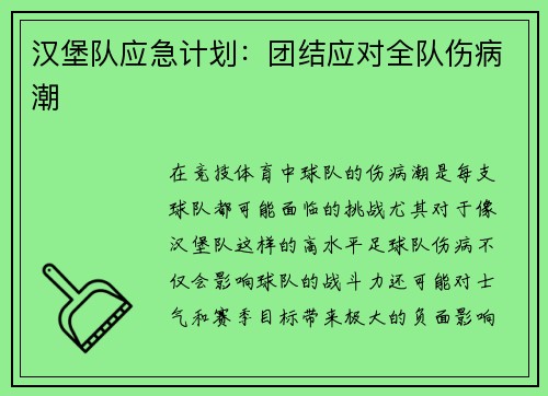 汉堡队应急计划：团结应对全队伤病潮